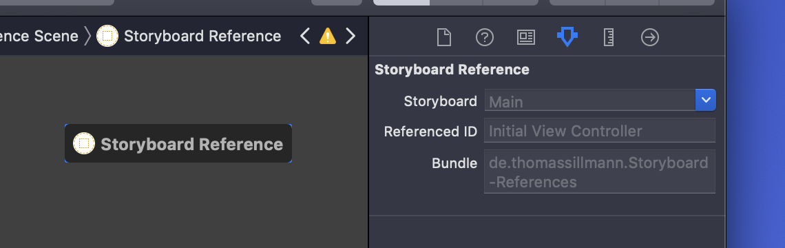 Über den Attributes Inspector konfiguriert man eine Storyboard Reference.
