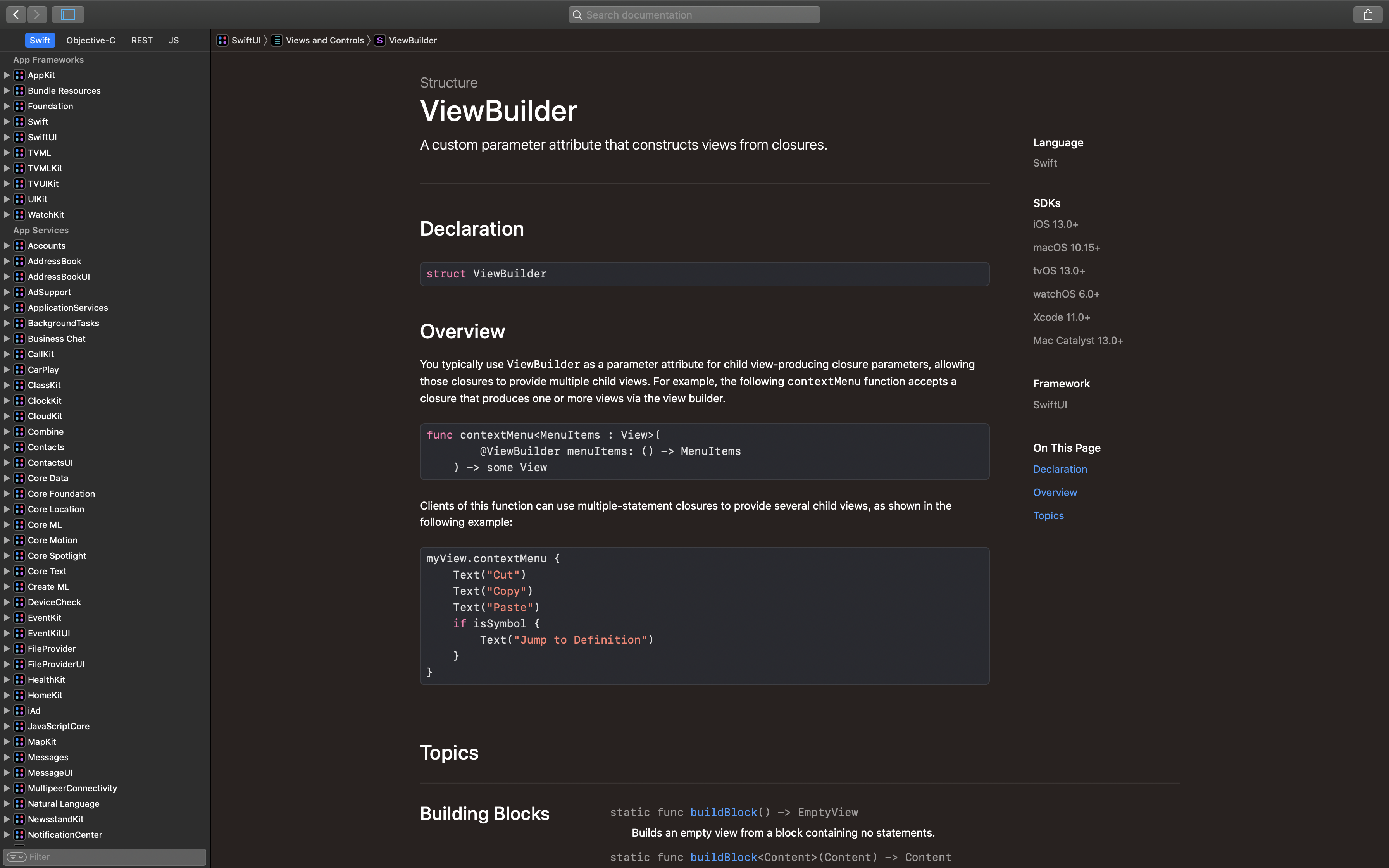 Die Dokumentation der ViewBuilder-Structure verfügt direkt über ein kleines Anwendungsbeispiel.