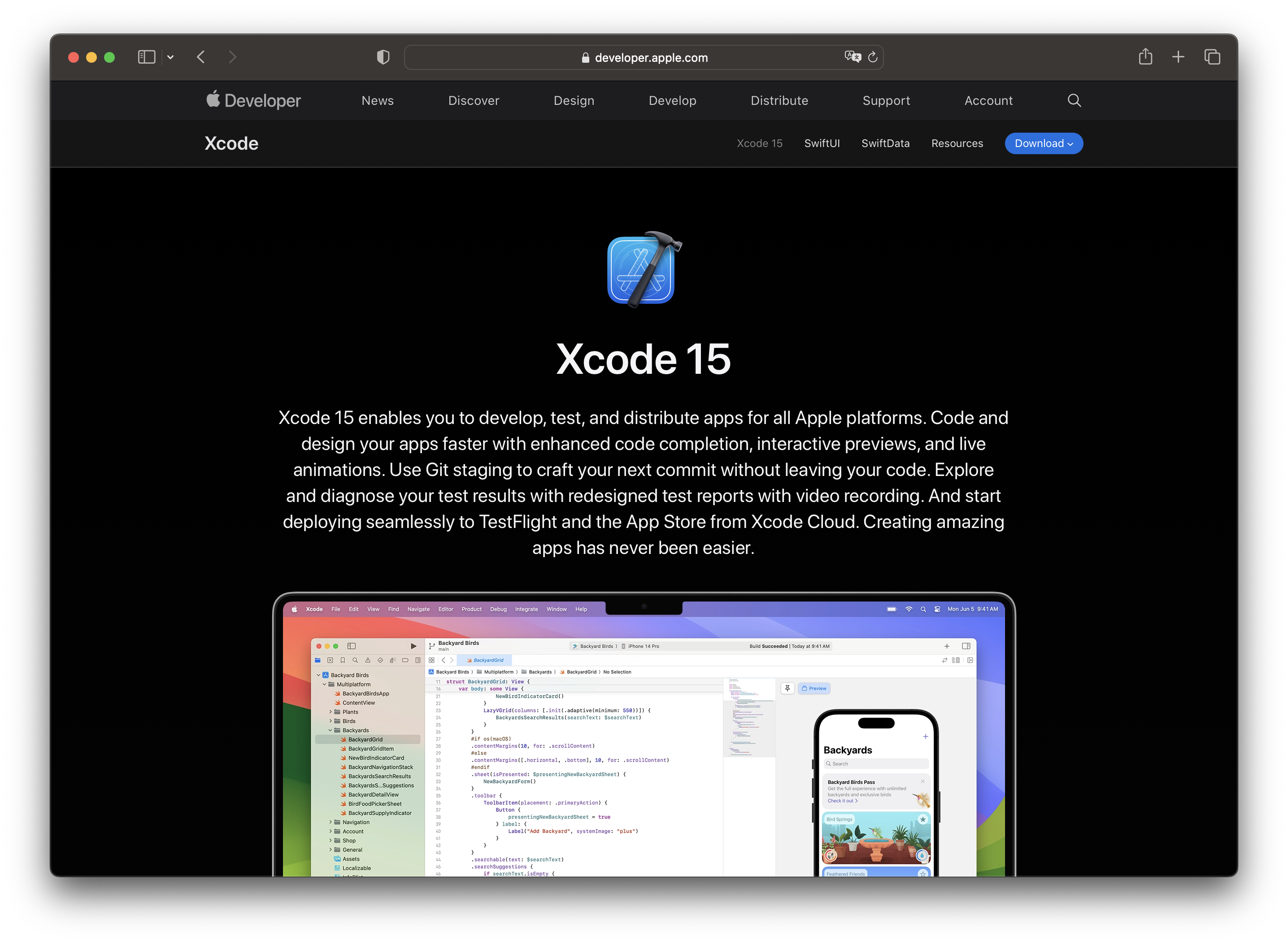 Xcode 15 ist die nächste große Version von Apples Entwicklungsumgebung. (Bild: developer.apple.com)